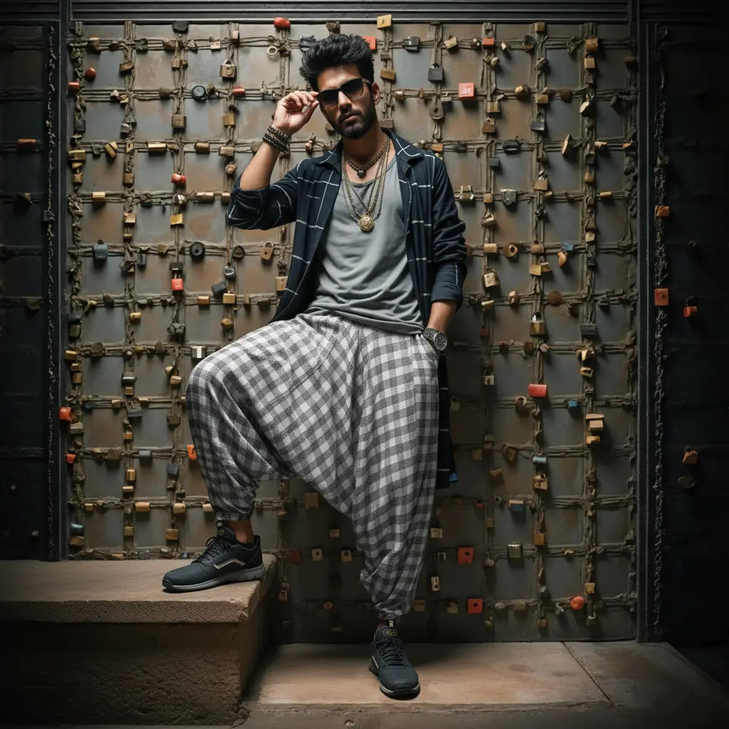 Breathable cotton dhoti-style harem pants for men and women – Dopehead Stores’ stylish Veshti Company celebrity streetwear