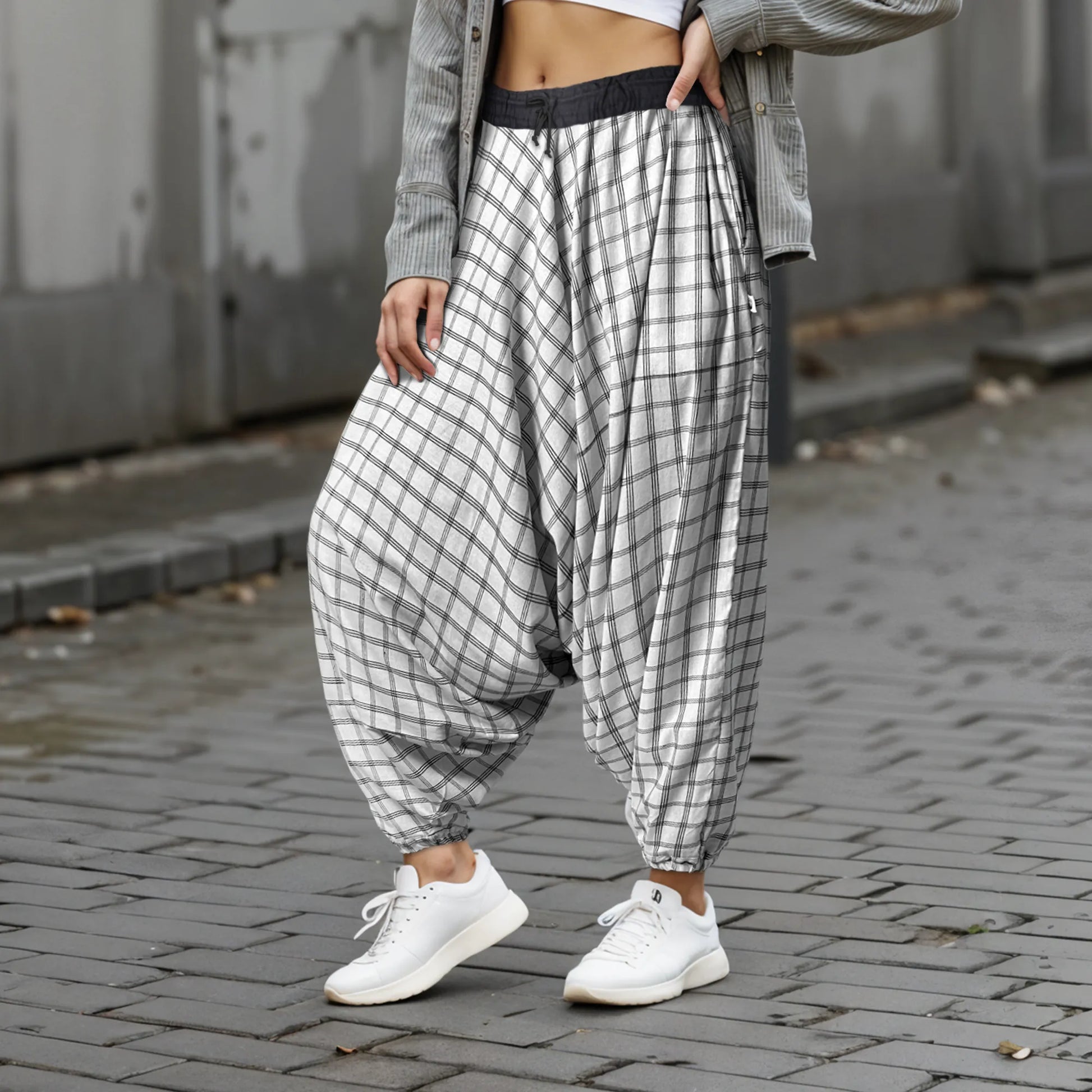 Dopehead Unisex Harem Pant with breathable fabric, customized fitting, side pockets, Boho Artist Vibe, available in all sizes—designed by Dopehead for bold urban style and everyday comfort. Dopehead Unisex Harem Pant styled for a streetwear look.