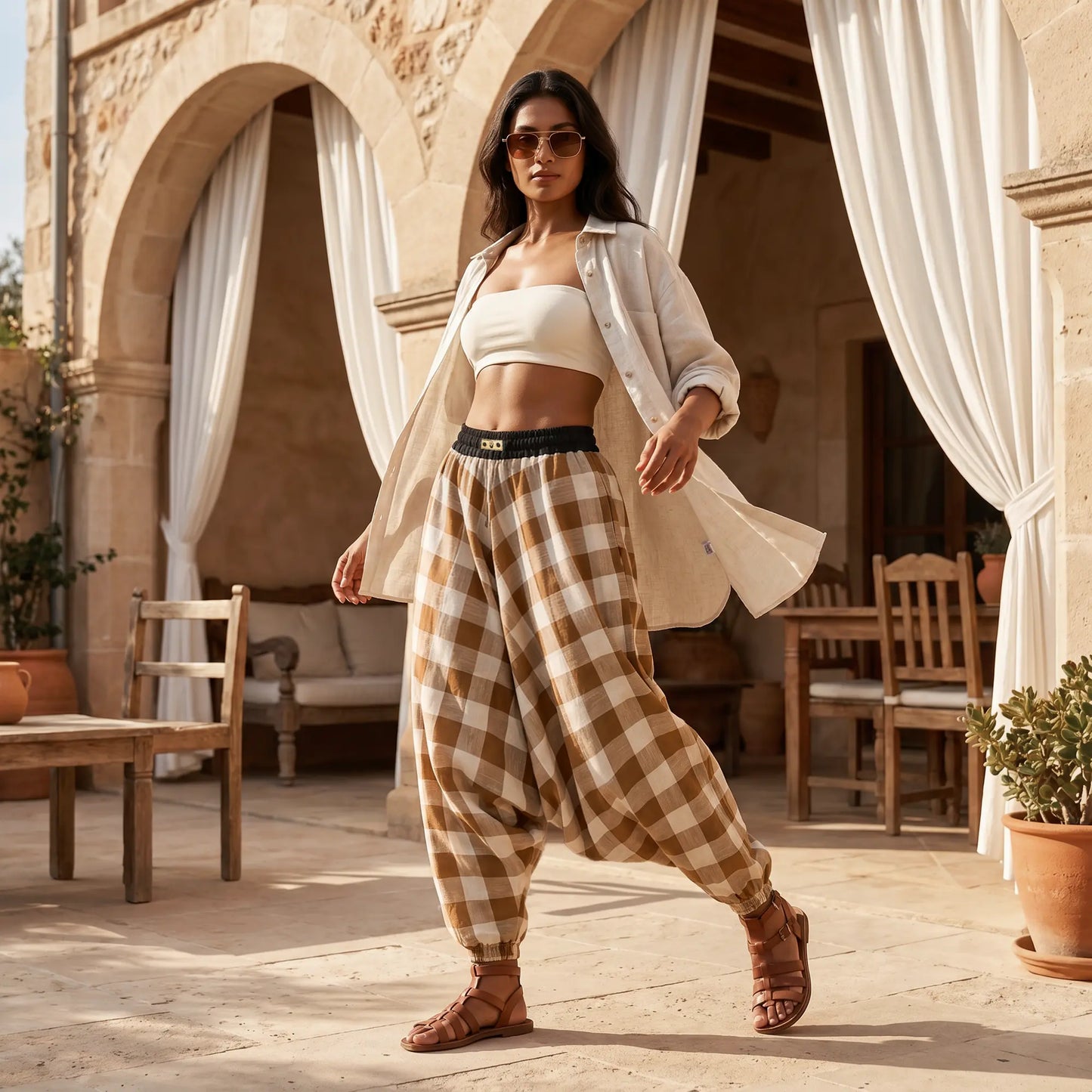 Camel Check | Unisex Harem Pant