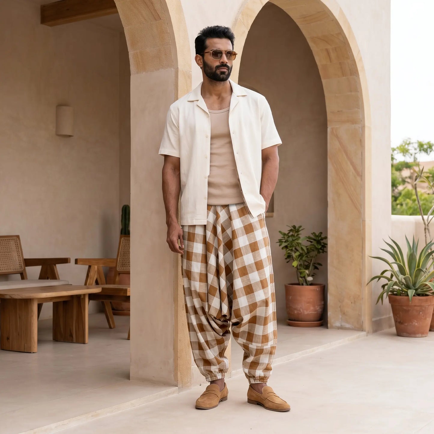 Camel Check | Unisex Harem Pant