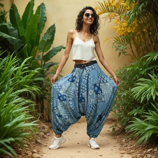 Breathable cotton dhoti-style harem pants for men and women – Dopehead Stores’ stylish Veshti Company celebrity streetwear