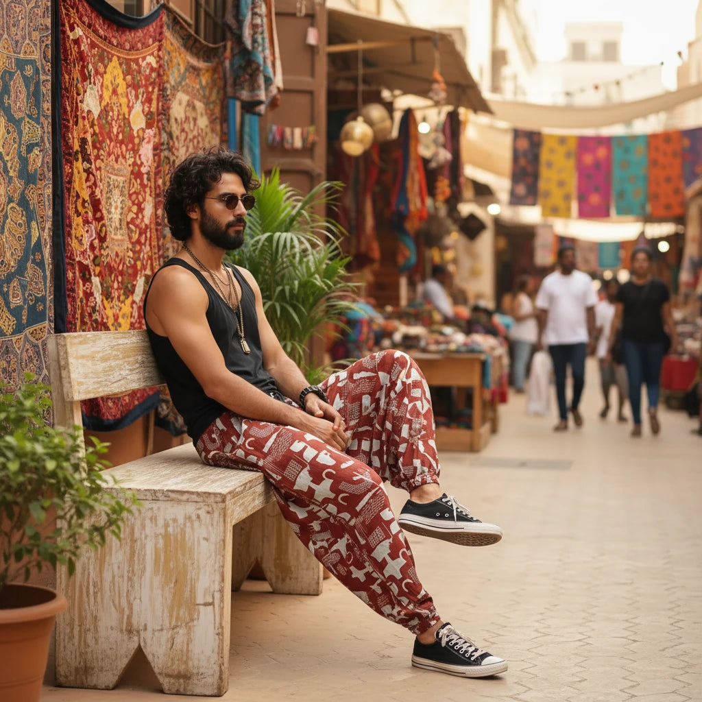 Breathable cotton dhoti-style harem pants for men and women – Dopehead Stores’ stylish Veshti Company celebrity streetwear